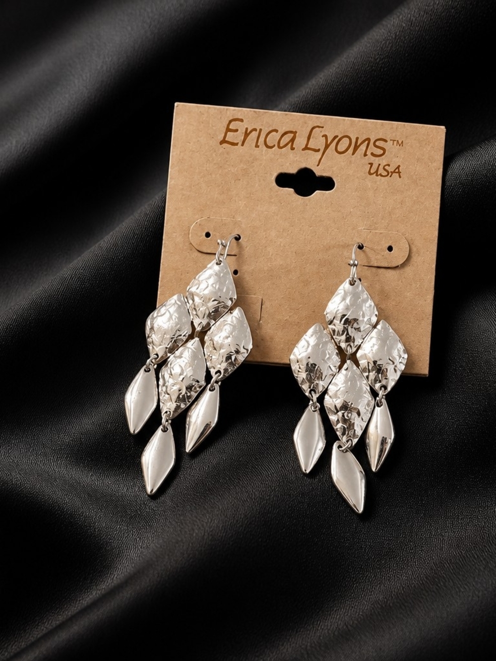 Erica Lyons Silver Hammered Teardrop Dangle Earrings